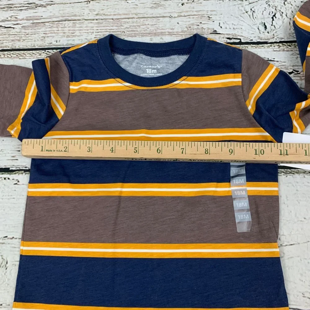 Carter's Striped Long Sleeve‎ T-Shirt Navy Brown Yellow Boys Cotton [Size 18M]